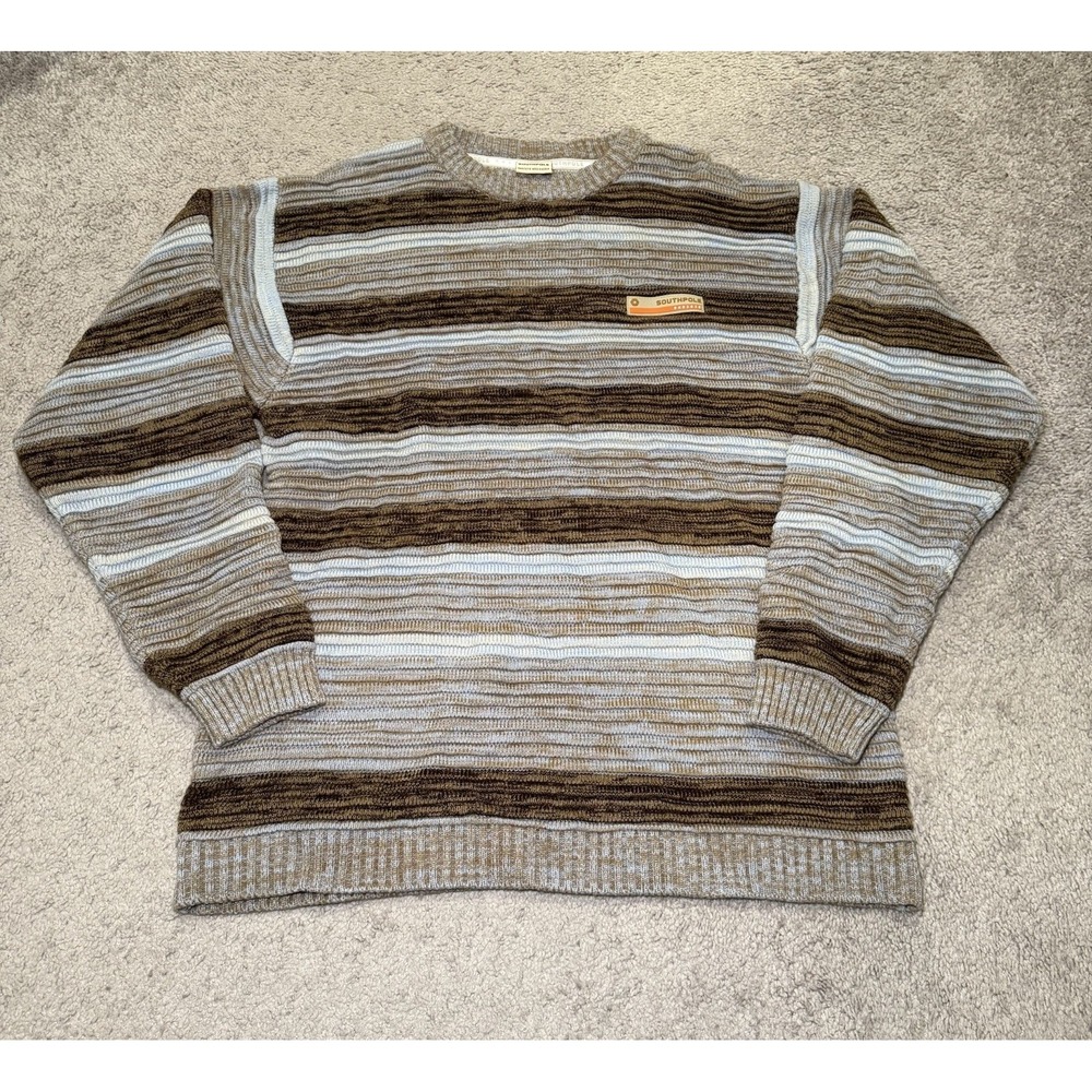 Vintage Y2K 2000s SouthPole Mens Pullover‎ Chunky Knit Sweater Striped Large